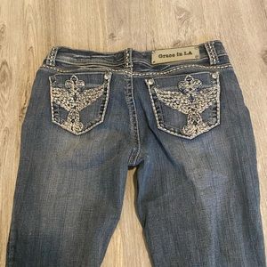 grace in la low rise rhinestone embellished straight leg cross jeans y2kvintage